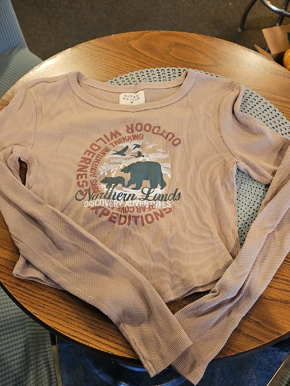 Urban Nation Mauve Ribbed Graphic Long Sleeve Top